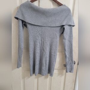 White House Black Market Gray Off-the-Shoulder Knit Sweater with Tie